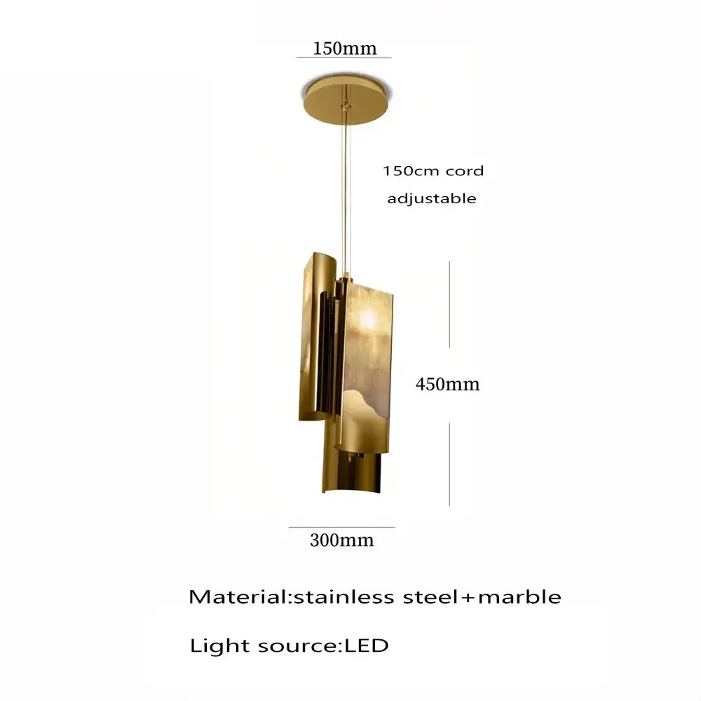 Modern gold italian marble pendant lamp with stacked rectangular marble and stainless steel shades for dining room decorbites italian marble pendant