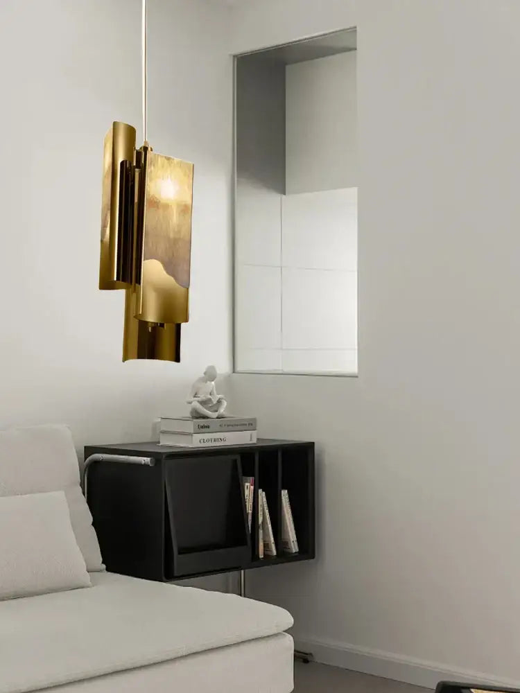 A modern tiered gold italian marble pendant lamp with geometric design for dining room decorbites italian marble light