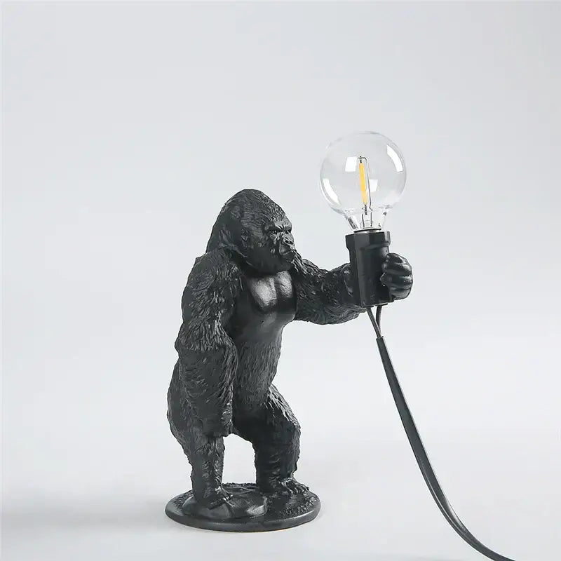 Black king kong resin night light table lamp holding a clear bulb for modern bedroom decorbites king kong decor