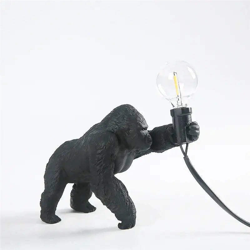 Modern gold king kong resin night light black gorilla shaped table lamp with textured matte finish and exposed filament bulb