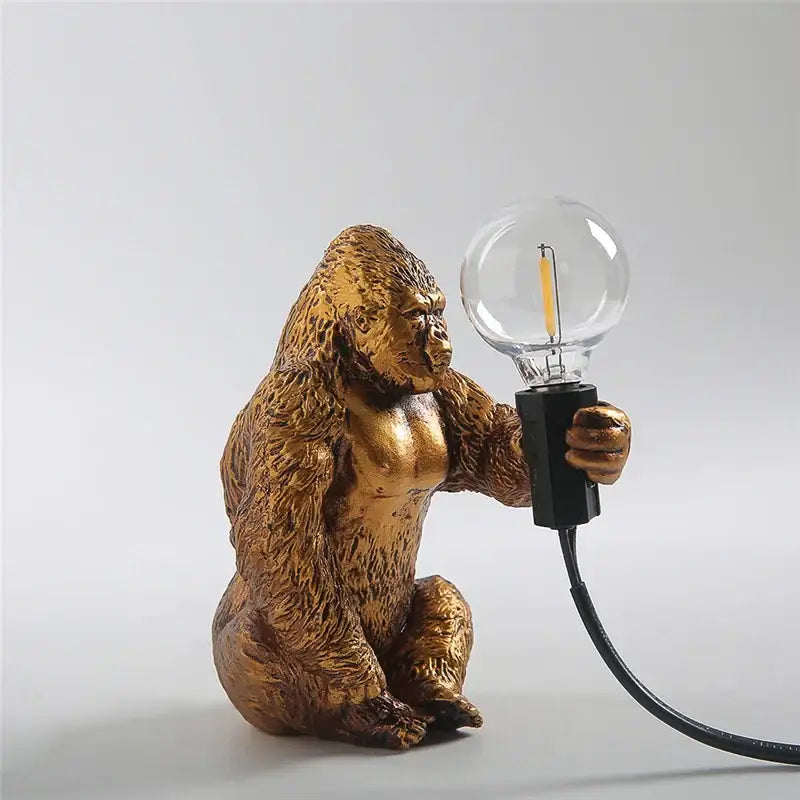 Golden king kong resin night light holding clear bulb with black base and cord for modern bedroom decorbites king kong lamp