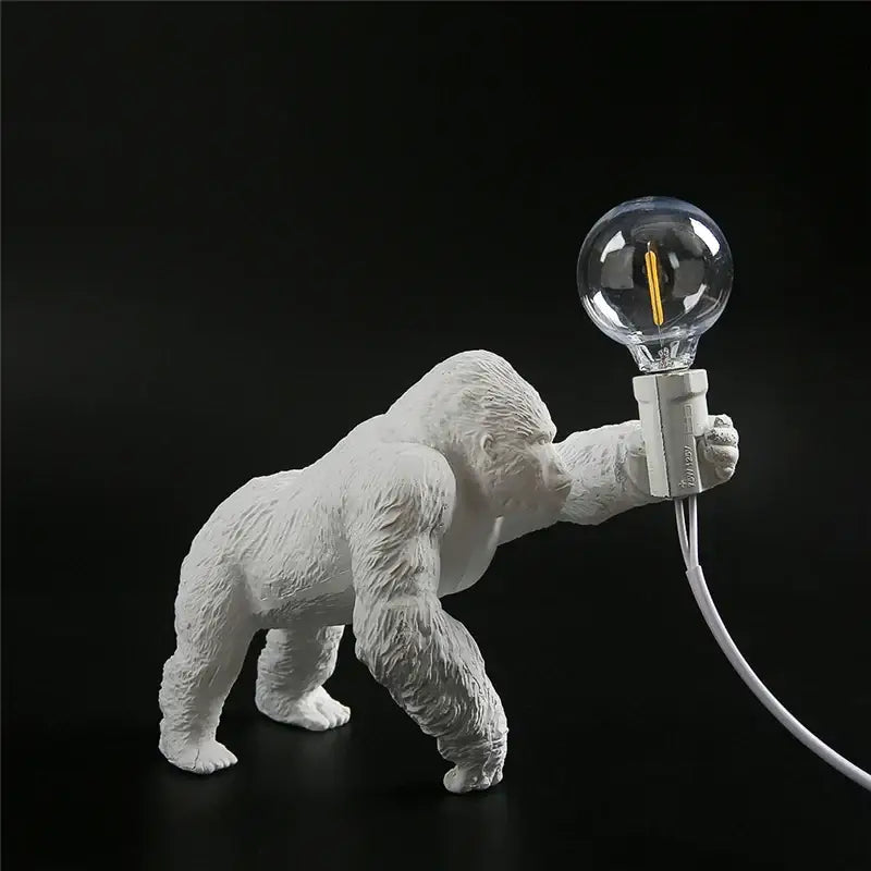 White ceramic king kong resin night light holding a clear glass bulb for bedroom decorbites king kong lamp