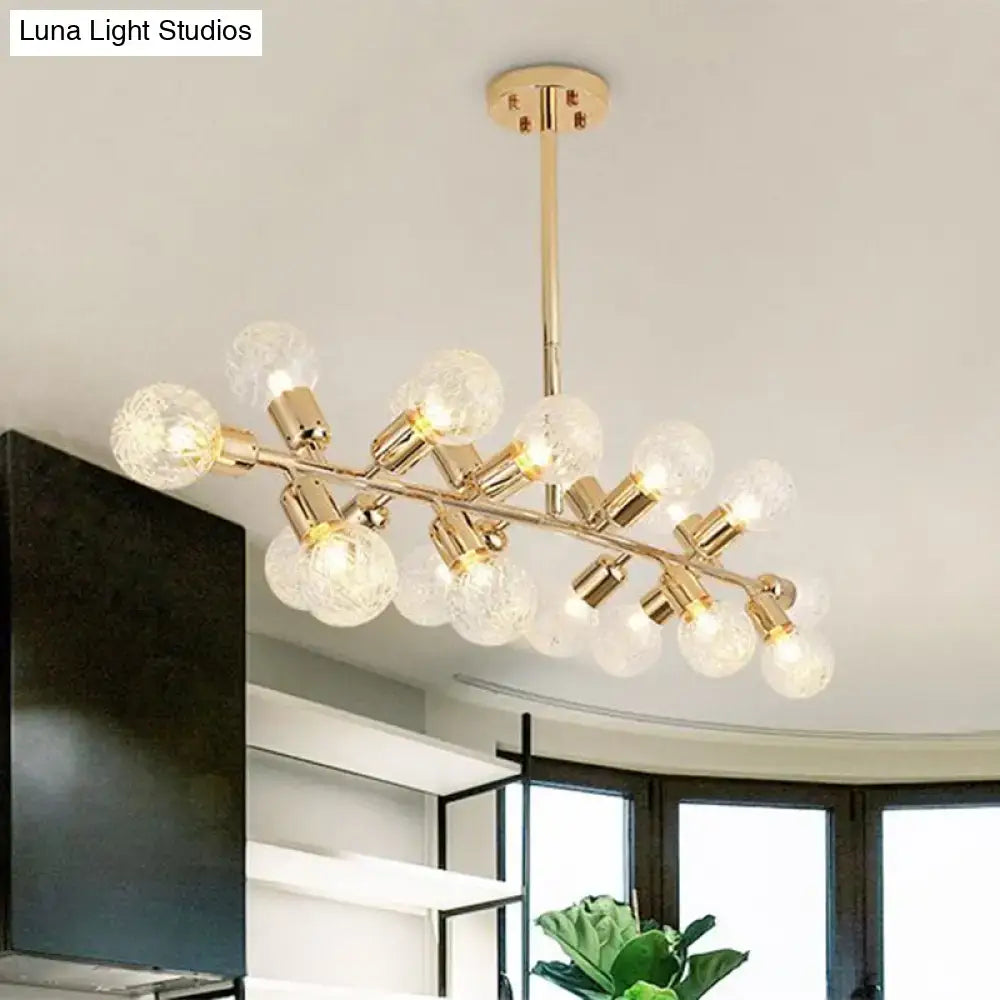 Gold-toned decorbites modern gold lattice glass island pendant with 18 clear globe bulbs for 220v-240v and 110v-120v use