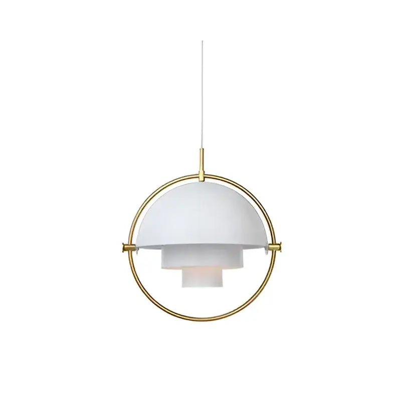 White and brass decorbites danish pendant light with circular frame and layered dome shade for modern living room decor