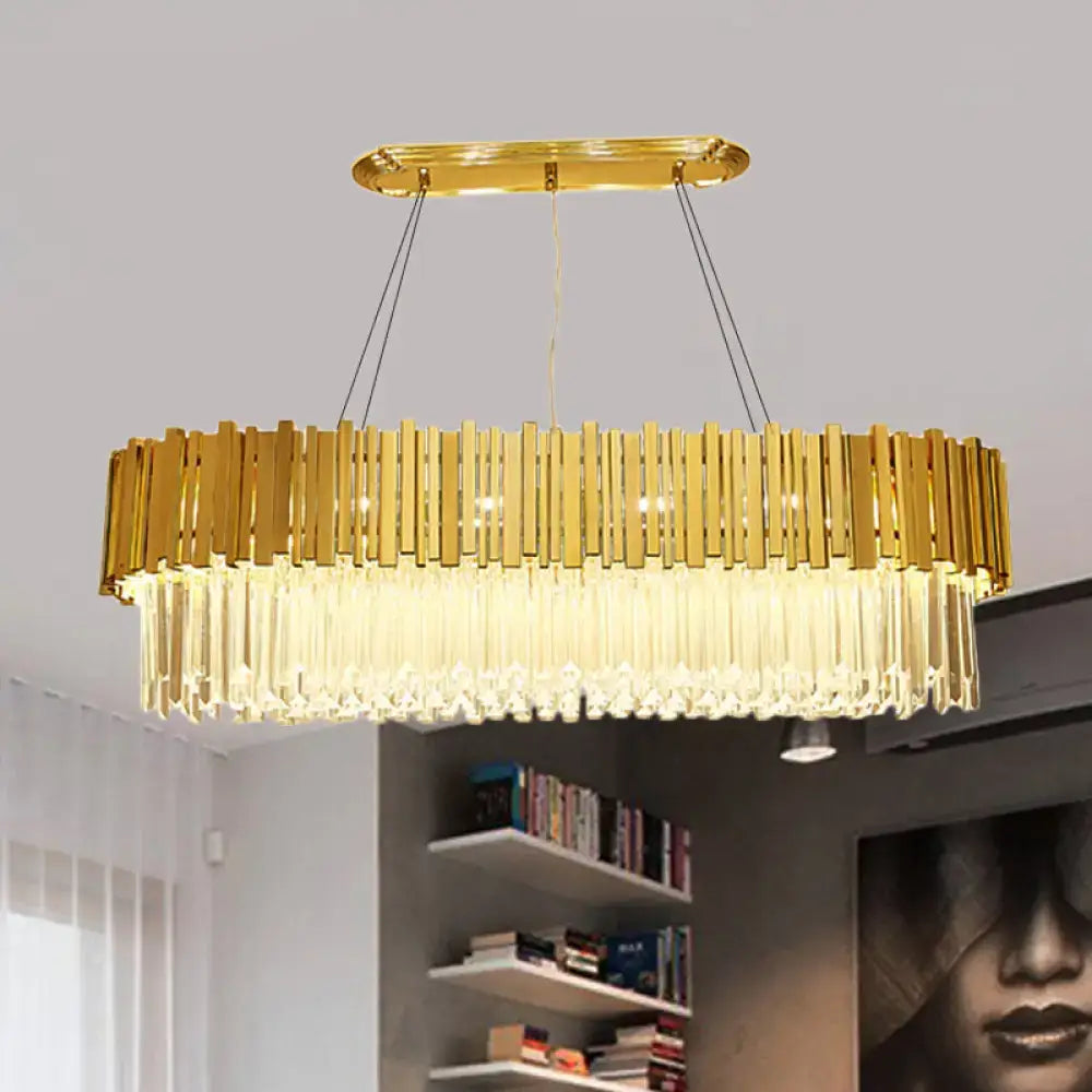 Modern gold layered metal chandelier with vertical crystal rods hanging light suitable for 220v-240v 110v-120v use