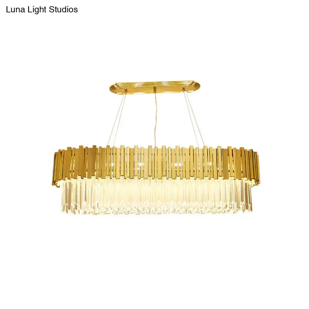 Modern gold layered metal chandelier with vertical bars and cascading crystals hanging light for dining room 220v-240v 110v-120v