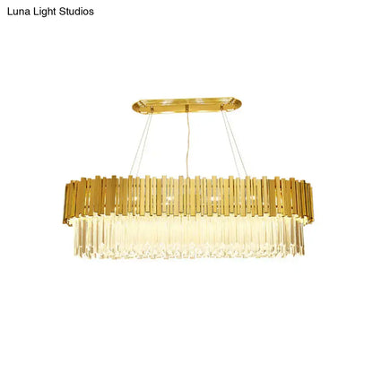Modern gold layered metal chandelier with vertical bars and cascading crystals hanging light for dining room 220v-240v 110v-120v