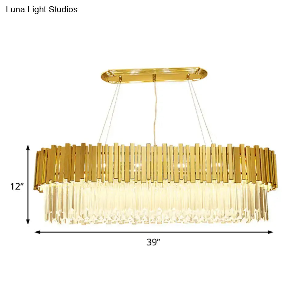 Modern gold layered metal chandelier hanging light with horizontal bars and cascading crystal strands for dining room 220v-240v 110v-120v