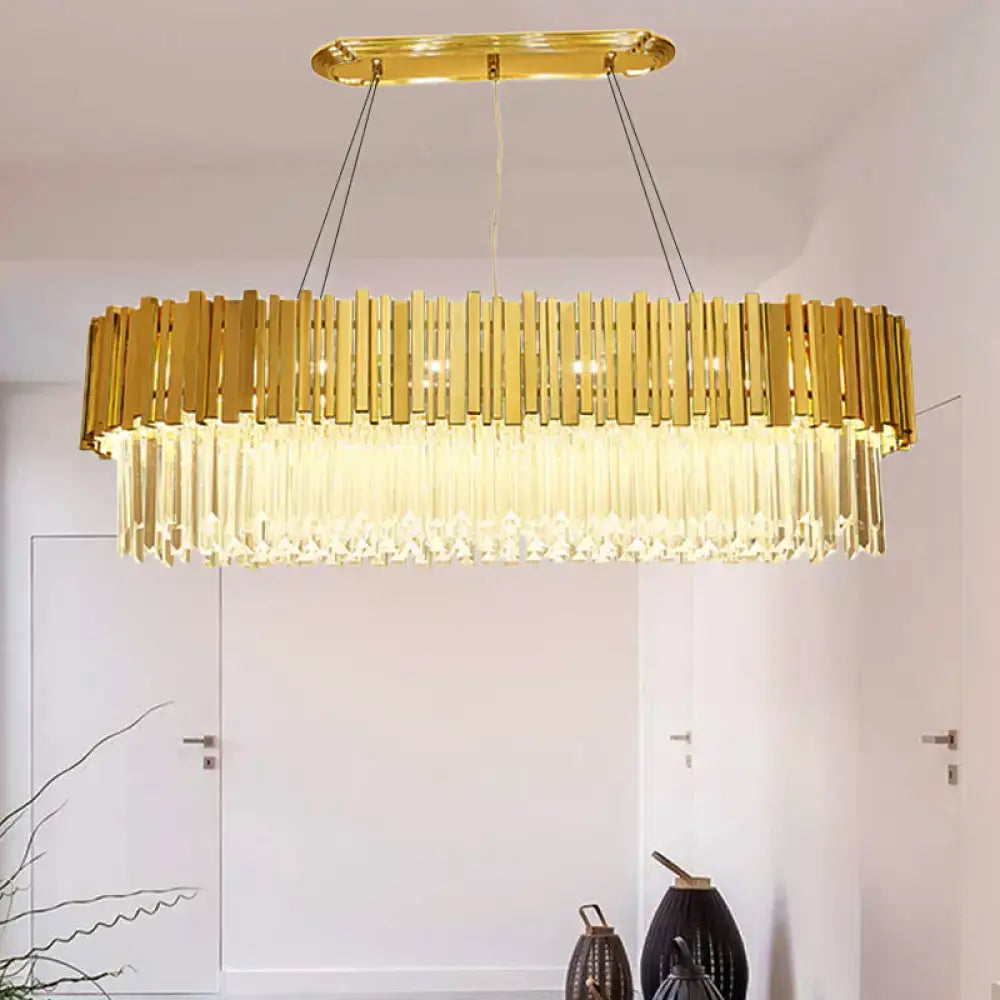 Modern gold layered metal chandelier with vertical bars and cascading crystals hanging light for dining room 220v-240v 110v-120v