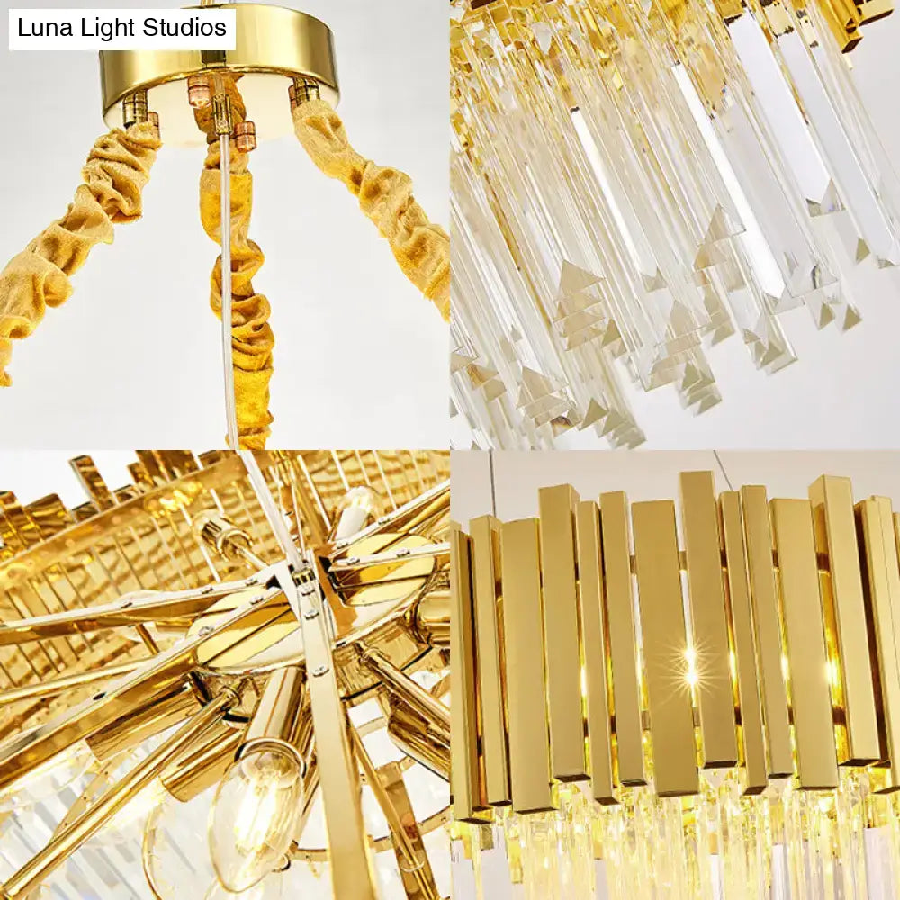 Modern gold layered metal chandelier hanging light with crystal prisms and velvet cords for dining room 220v-240v 110v-120v