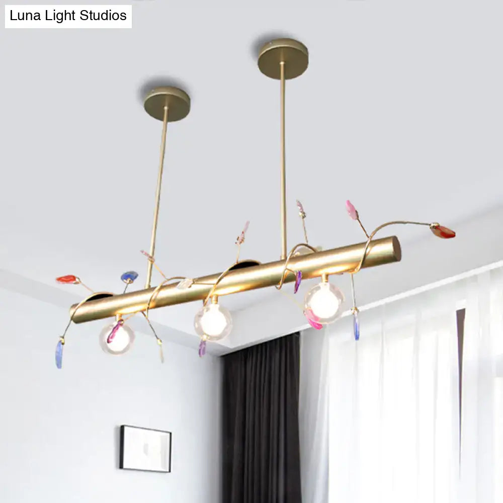 Decorbites contemporary 3-light ceiling pendant brass chandelier with colorful glass flowers for 110v-120v and 220v-240v use