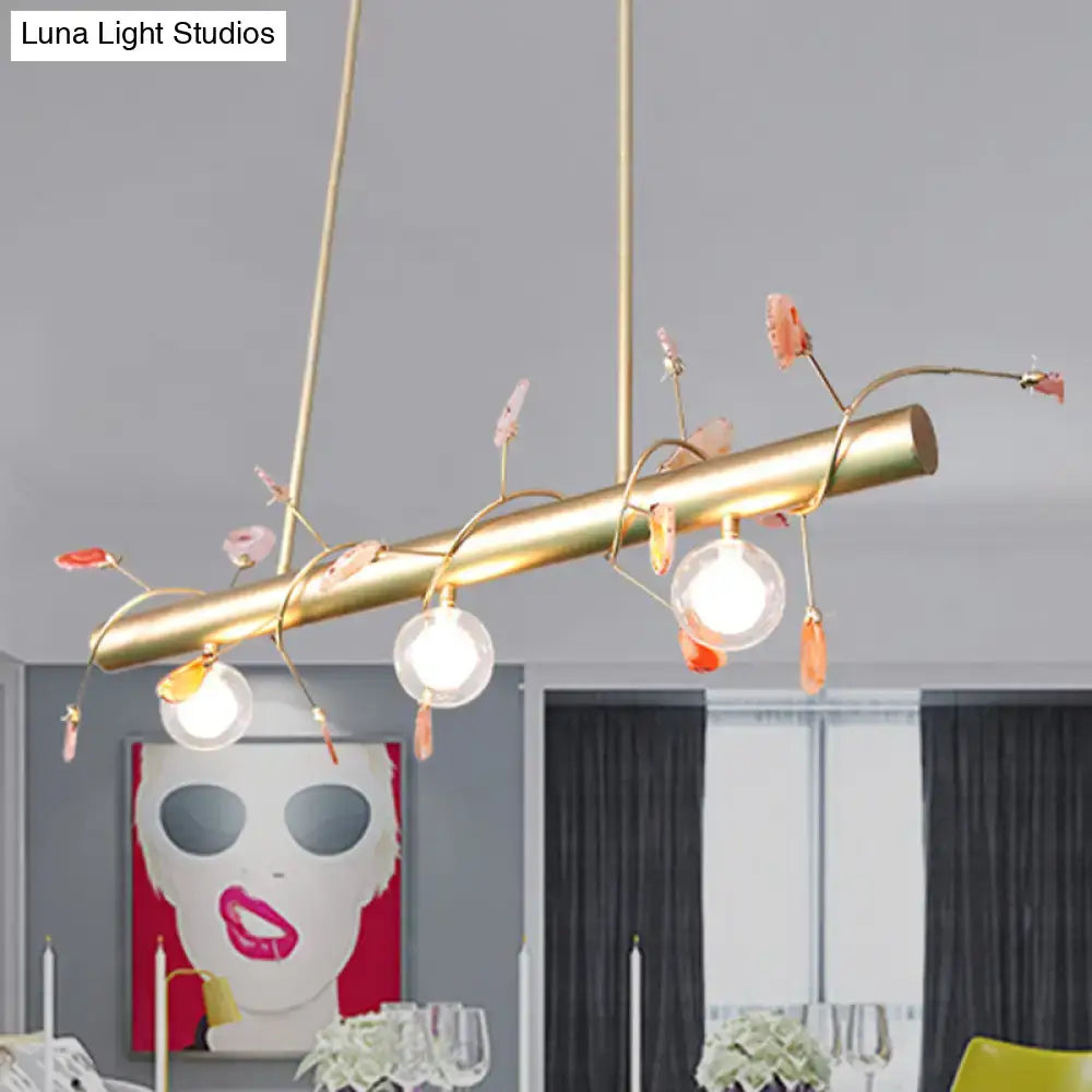 Decorbites™ contemporary gold-toned 3-light ceiling pendant with slender branches and vibrant glass shade 110v-120v 220v-240v