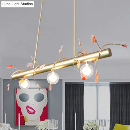 Decorbites™ contemporary gold-toned 3-light ceiling pendant with slender branches and vibrant glass shade 110v-120v 220v-240v