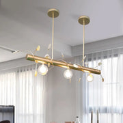 Decorbites™ contemporary gold-toned ceiling light with cylindrical bar, leaf-like extensions, and glass bulbs compatible with 110v-120v and 220v-240v
