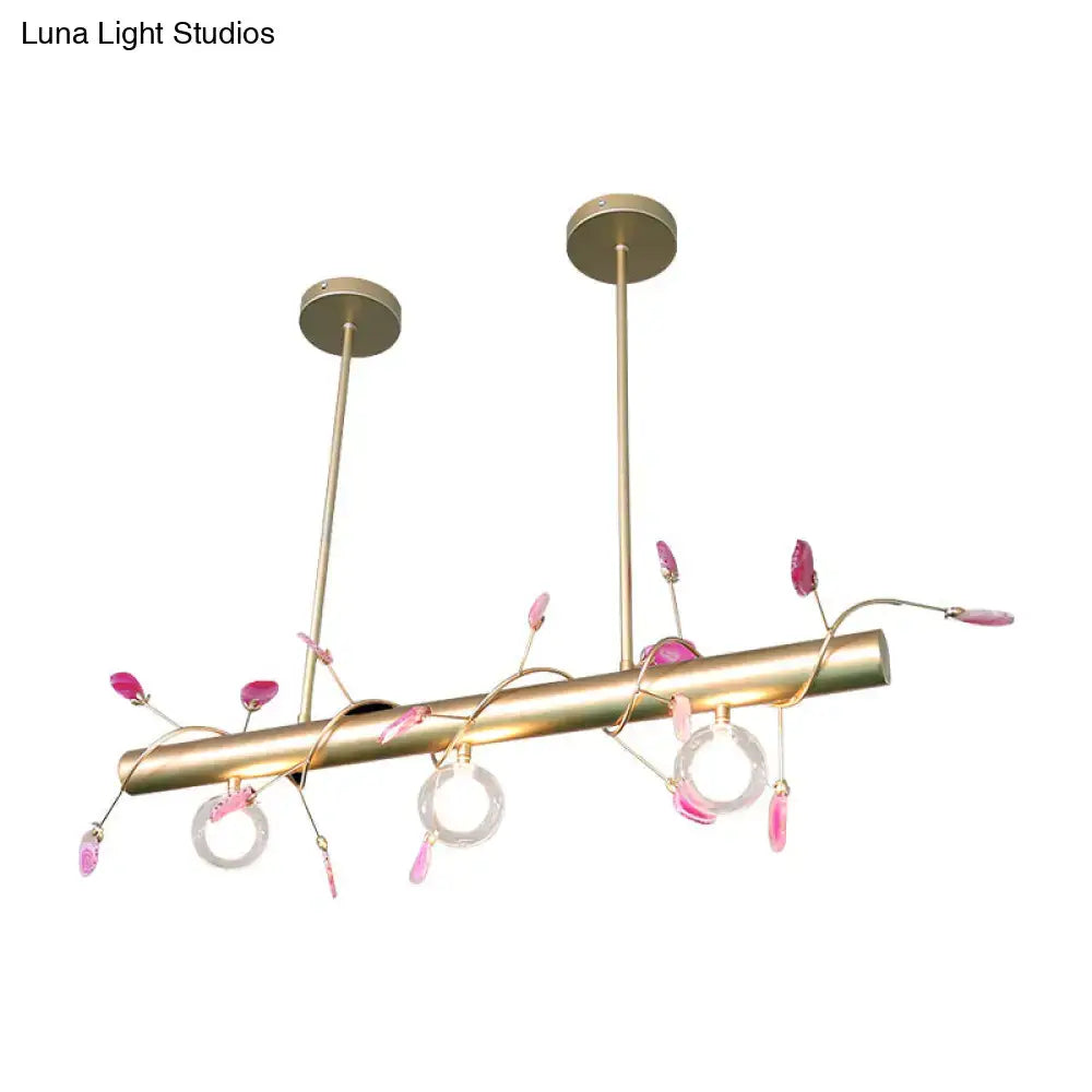 Decorbites™ contemporary 3-light ceiling light 110v-120v with brass chandelier featuring pink agate and clear glass rings