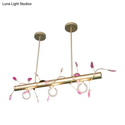 Decorbites™ contemporary 3-light ceiling light 110v-120v with brass chandelier featuring pink agate and clear glass rings