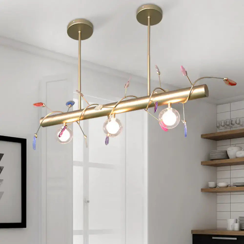 Decorbites™ contemporary 3-light ceiling pendant with gold-toned branches, colorful glass petals, and crystal droplets, 110v-120v 220v-240v compatible