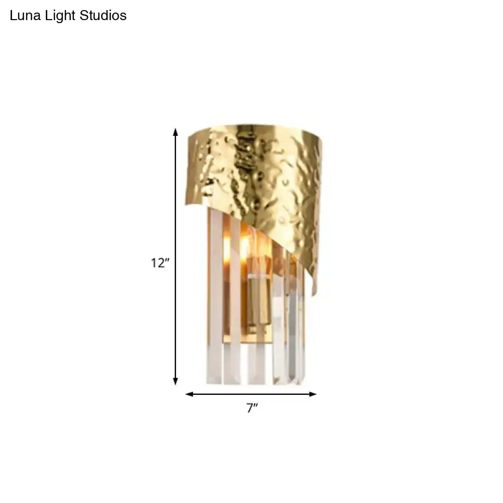 Modern gold leaf crystal block wall sconce with hammered metal and clear crystal rods for living room 220v-240v led light