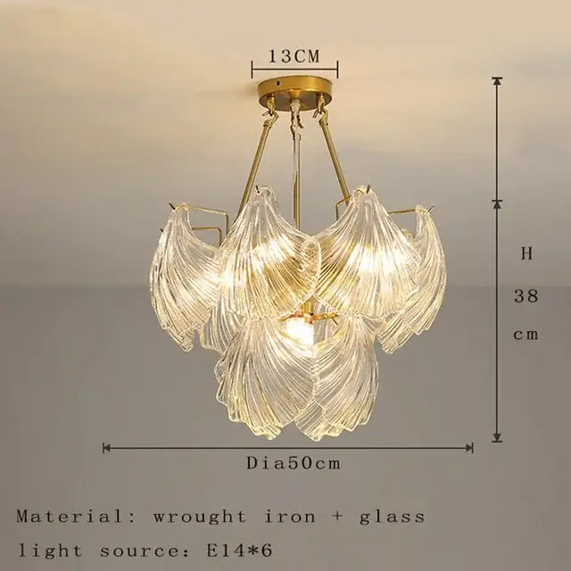 Modern gold leaf decorbites crystal glass chandelier with translucent shades and golden wrought iron frame for dining rooms