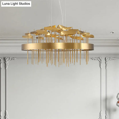 Modern Gold Leaf Suspension Chandelier for Dining Room
