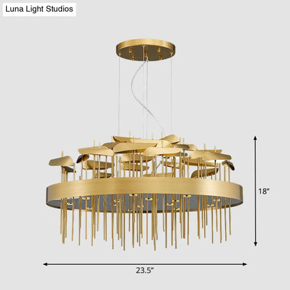 Modern Gold Leaf Suspension Chandelier for Dining Room