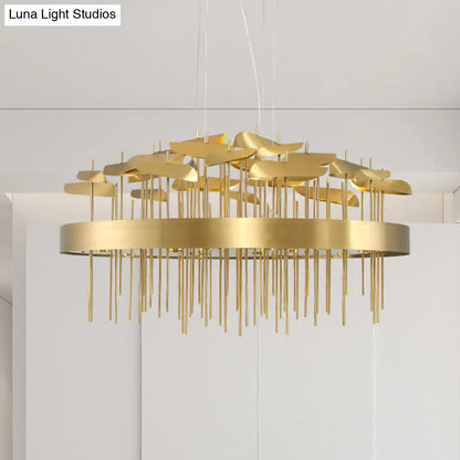 Modern Gold Leaf Suspension Chandelier for Dining Room