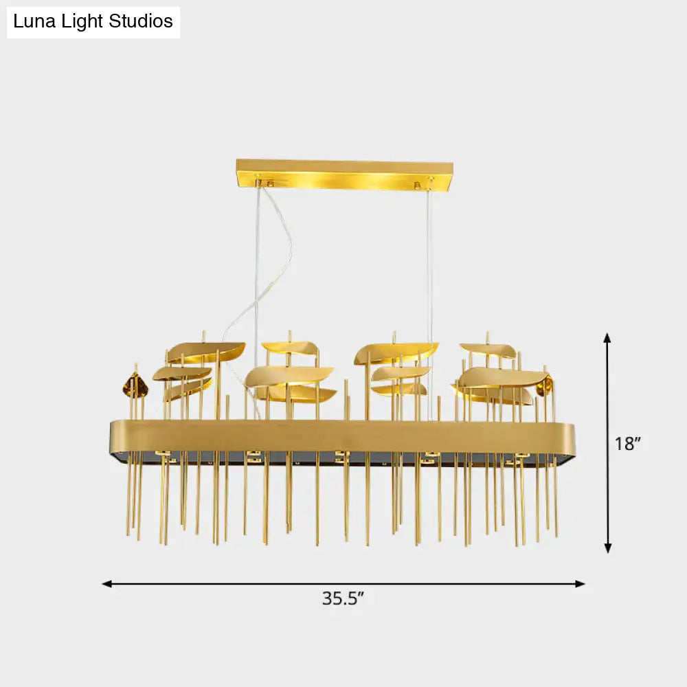 Modern Gold Leaf Suspension Chandelier for Dining Room