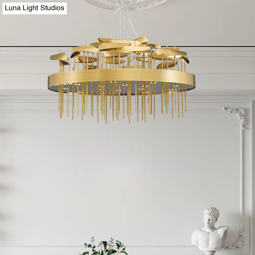 Modern Gold Leaf Suspension Chandelier for Dining Room