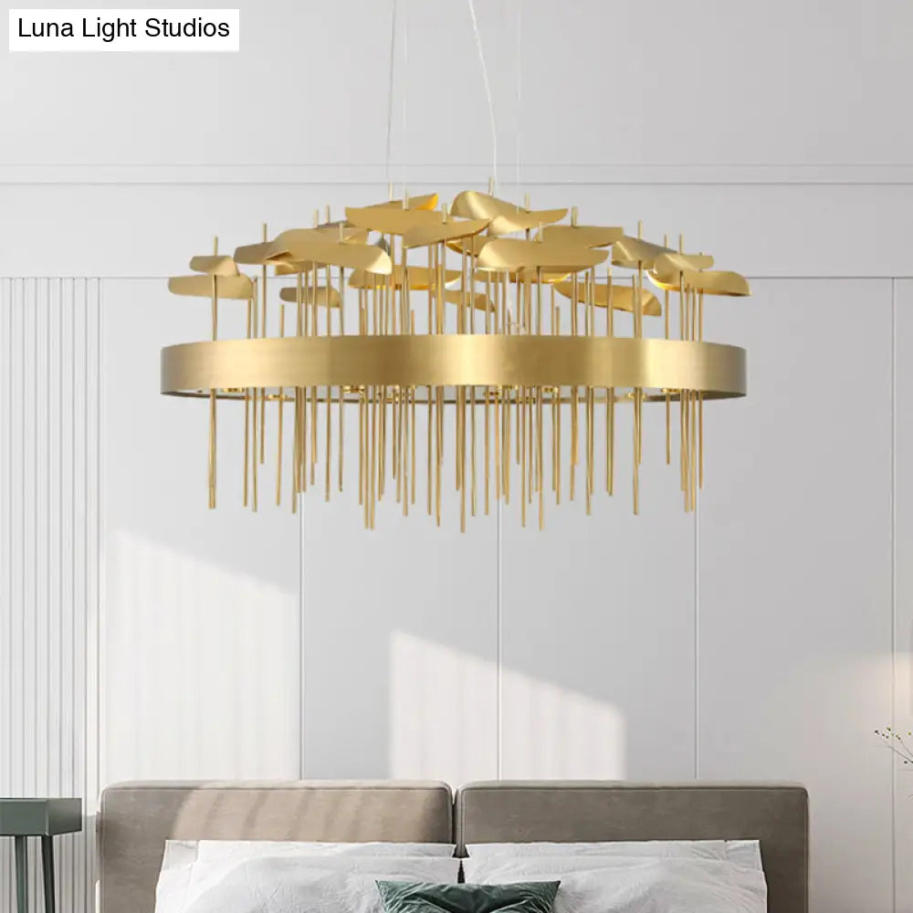 Modern Gold Leaf Suspension Chandelier for Dining Room
