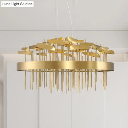 Modern Gold Leaf Suspension Chandelier for Dining Room