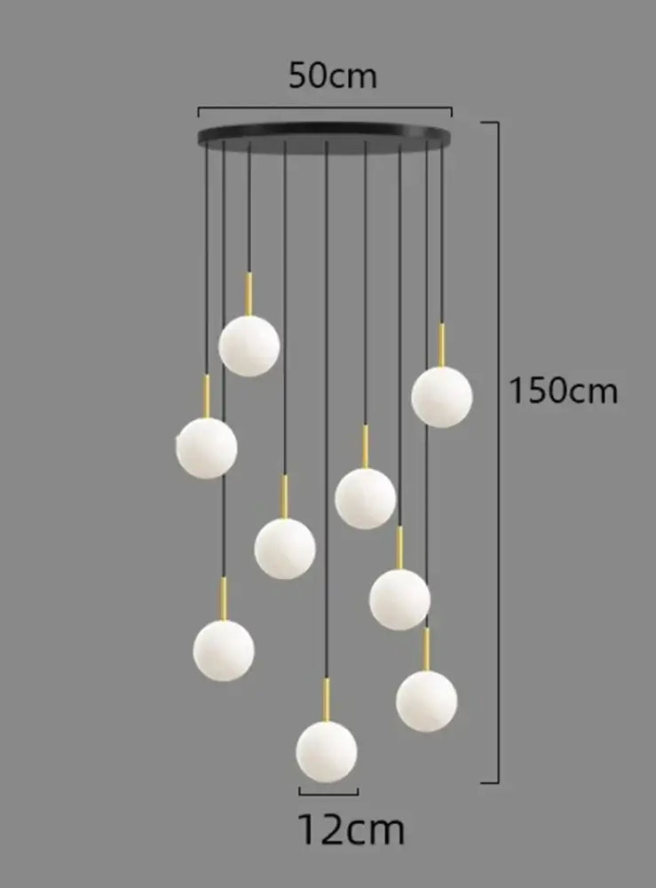 Modern minimalist ceiling lamp chandelier with nine white glass globes and black metal mount for decorbites led ceiling use