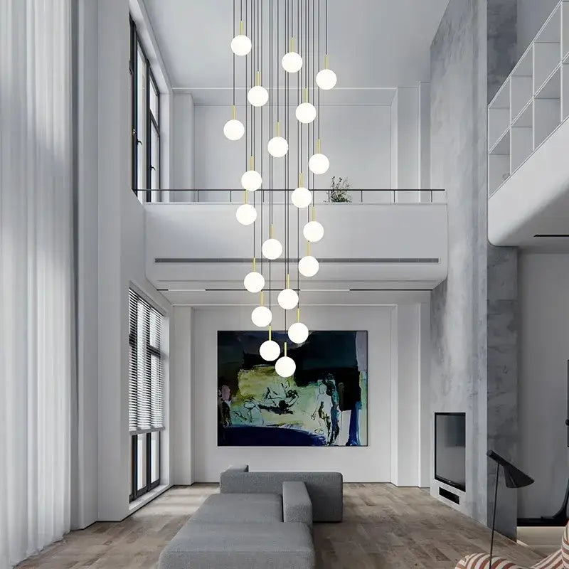 Modern gold led ceiling lamp chandelier with spherical white bulbs and slender rods for dining room decorbites led ceiling