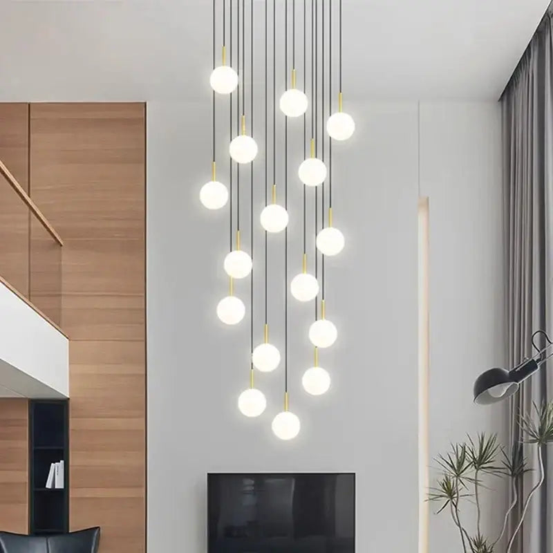 Modern gold led ceiling lamp chandelier with spherical white glass bulbs and black cords for dining room decorbites led ceiling