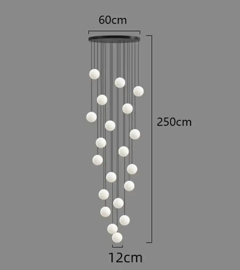 Modern white spherical led ceiling lamp chandelier with black mount 250cm length 60cm diameter for dining room decorbites led ceiling