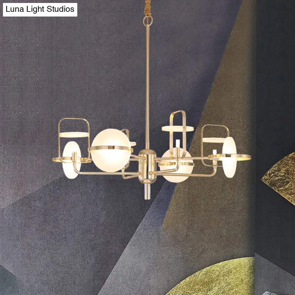 Lámpara de techo colgante LED moderna dorada con estructura de hierro - 6 luces rectangulares, pantalla acrílica