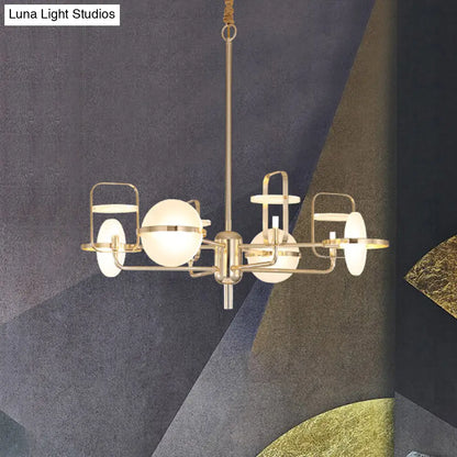 Lámpara de techo colgante LED moderna dorada con estructura de hierro - 6 luces rectangulares, pantalla acrílica