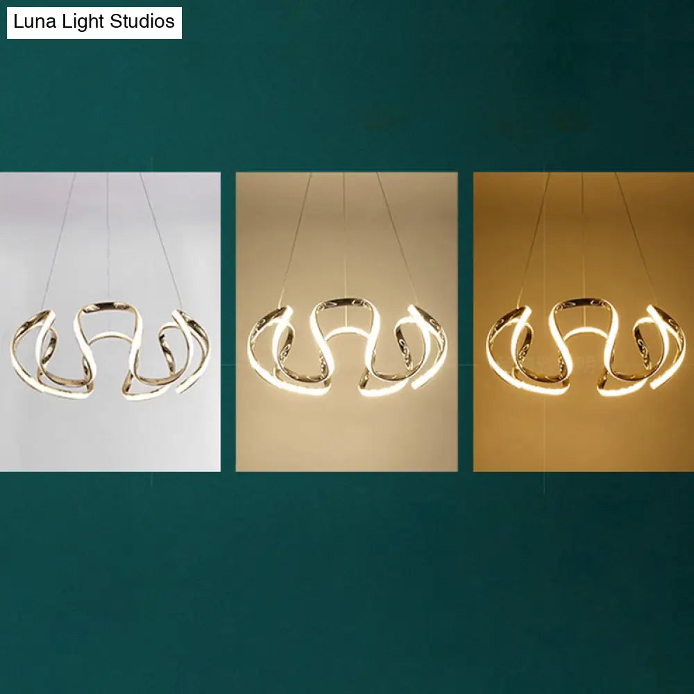 Modern Gold LED Chandelier Pendant Light for Bedrooms - Minimalistic & Curved Hanging Lamp