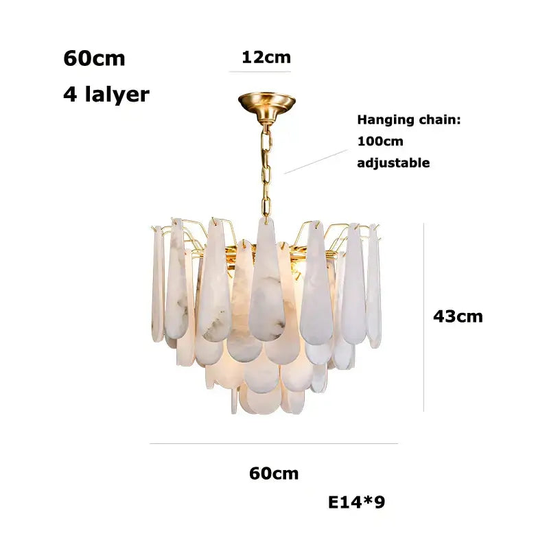 Elegant modern gold led dimmable chandelier with white marble teardrop shades from the dimmable marble collection for dining room