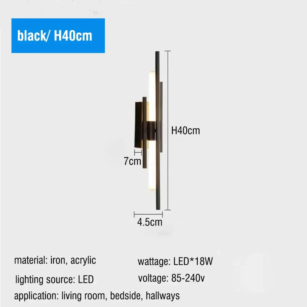 Black modern wall sconce with vertical iron and acrylic bars featuring led light source for decorbites led long liner wall