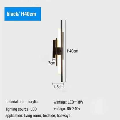 Black modern wall sconce with vertical iron and acrylic bars featuring led light source for decorbites led long liner wall