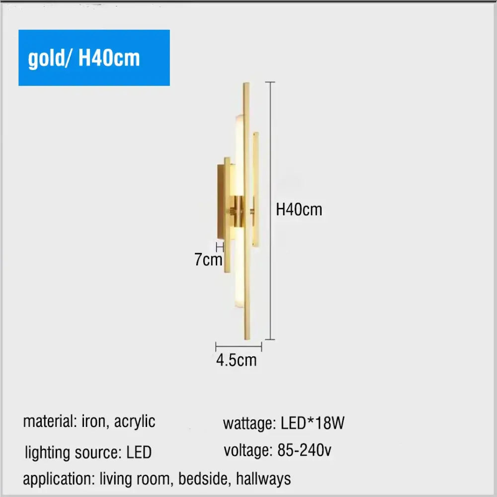 Modern gold led long liner wall sconce with sleek layered iron and acrylic design for living room decorbites led long lighting