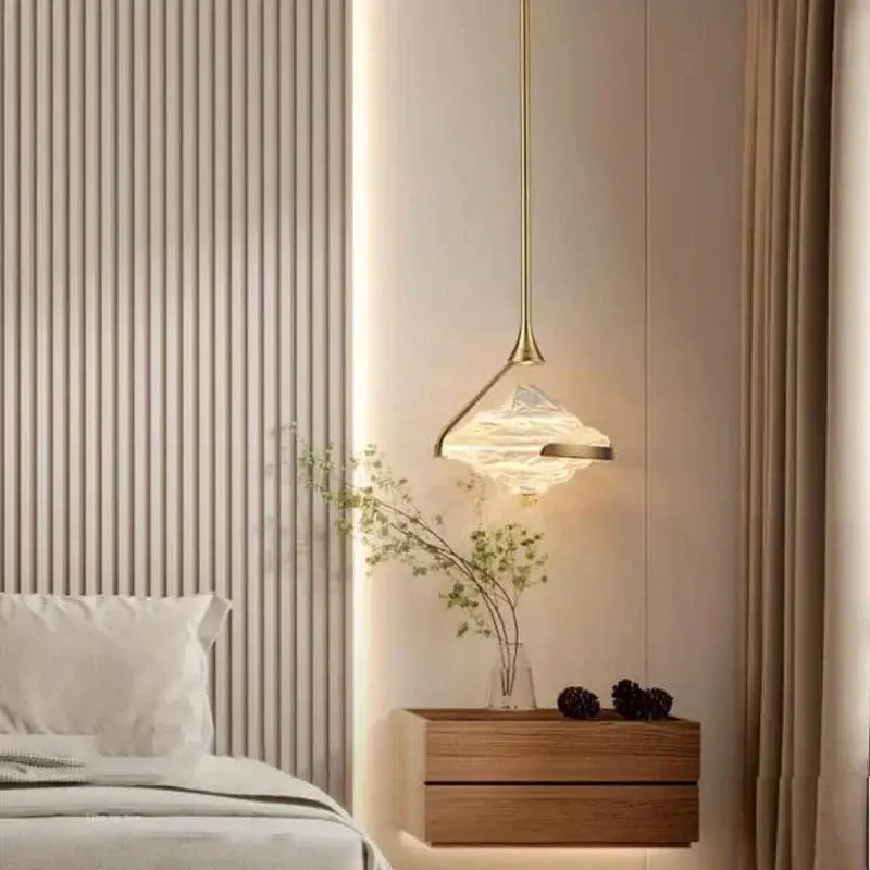 Modern gold led pendant lamp with decorbites gold led metal frame and illuminated textured glass shade for dining room decor