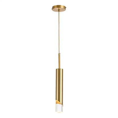 Modern gold led pendant light with gold finish cylindrical design and frosted glass diffuser for dining room decorbites gold led