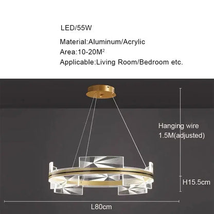 Modern gold led pendant lights featuring a circular gold-toned aluminum frame and clear acrylic panels for dining room decorbites gold led chandelier