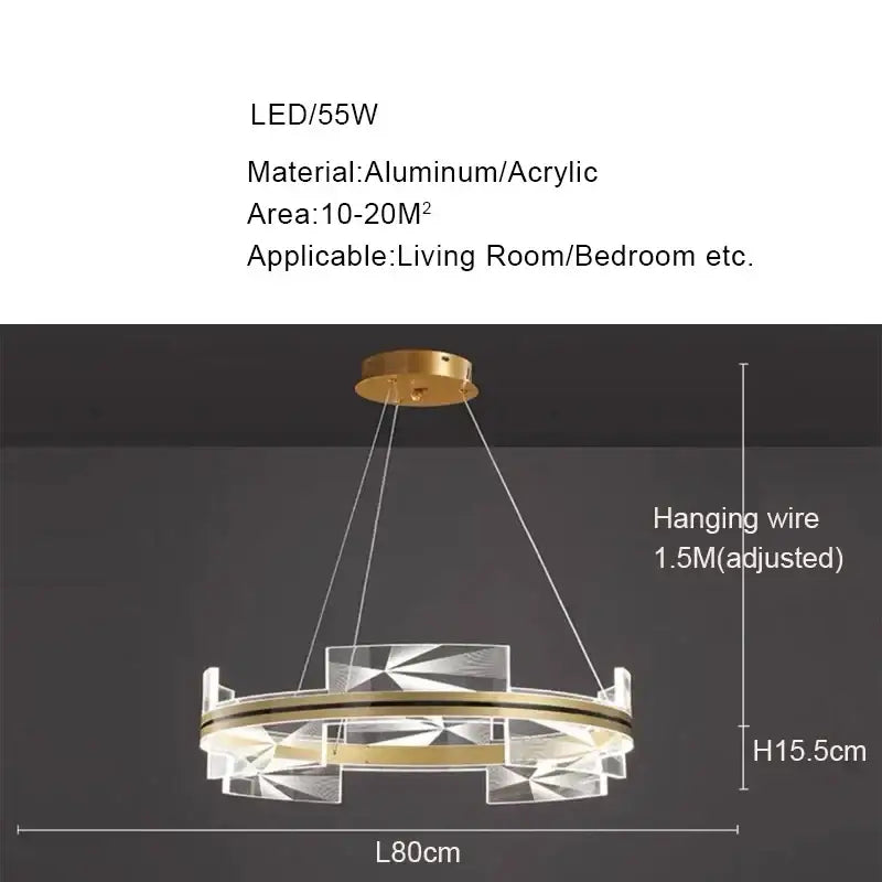 Modern gold led pendant lights featuring a circular gold-toned aluminum frame and clear acrylic panels for dining room decorbites gold led chandelier