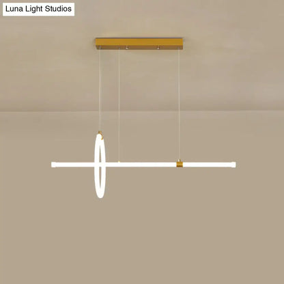 Modern minimalist DecorBites gold LED dining room lamp with sleek gold mount, white LED bar, and circular ring fixture