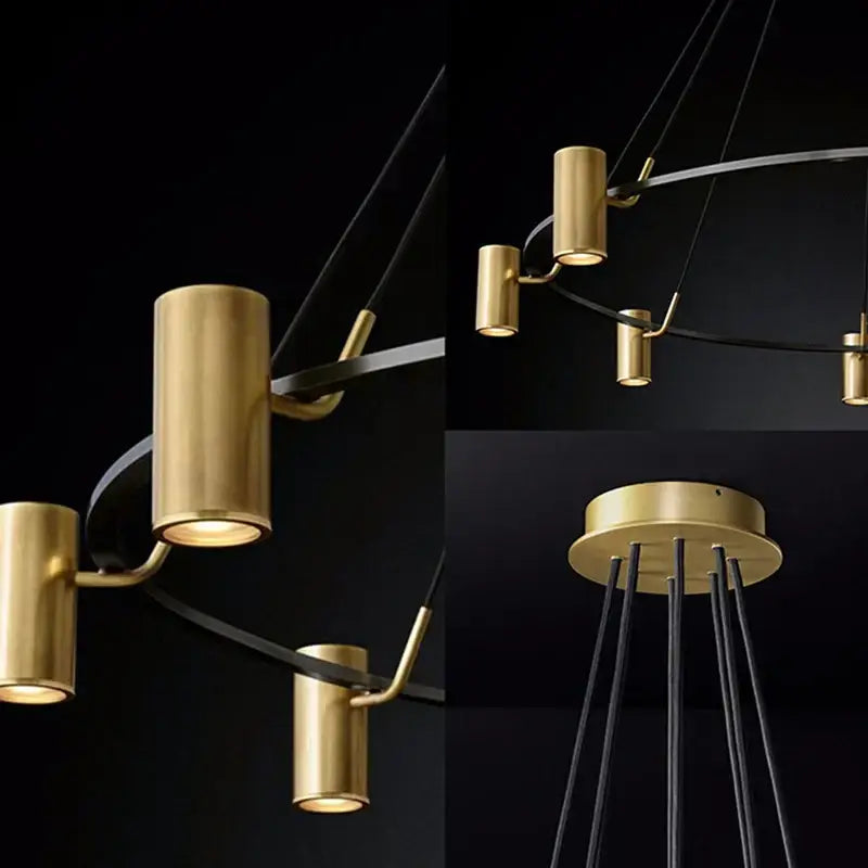 Modern brass cylindrical pendant lights with sleek black structure in decorbites gold led ring chandelier for dining room