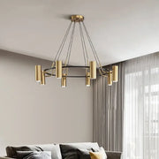 Modern gold led ring chandelier with cylindrical light fixtures and black wire pendant for dining room decorbites gold led