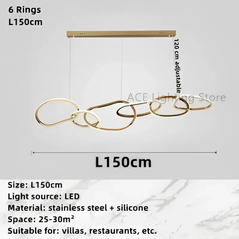Modern gold led ring chandelier dining room pendant light with interlocking rings crafted from stainless steel and silicone decorbites gold led