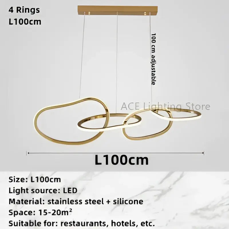 Modern gold led ring chandelier dining room pendant light with gold led ring design in stainless steel and silicone by decorbites